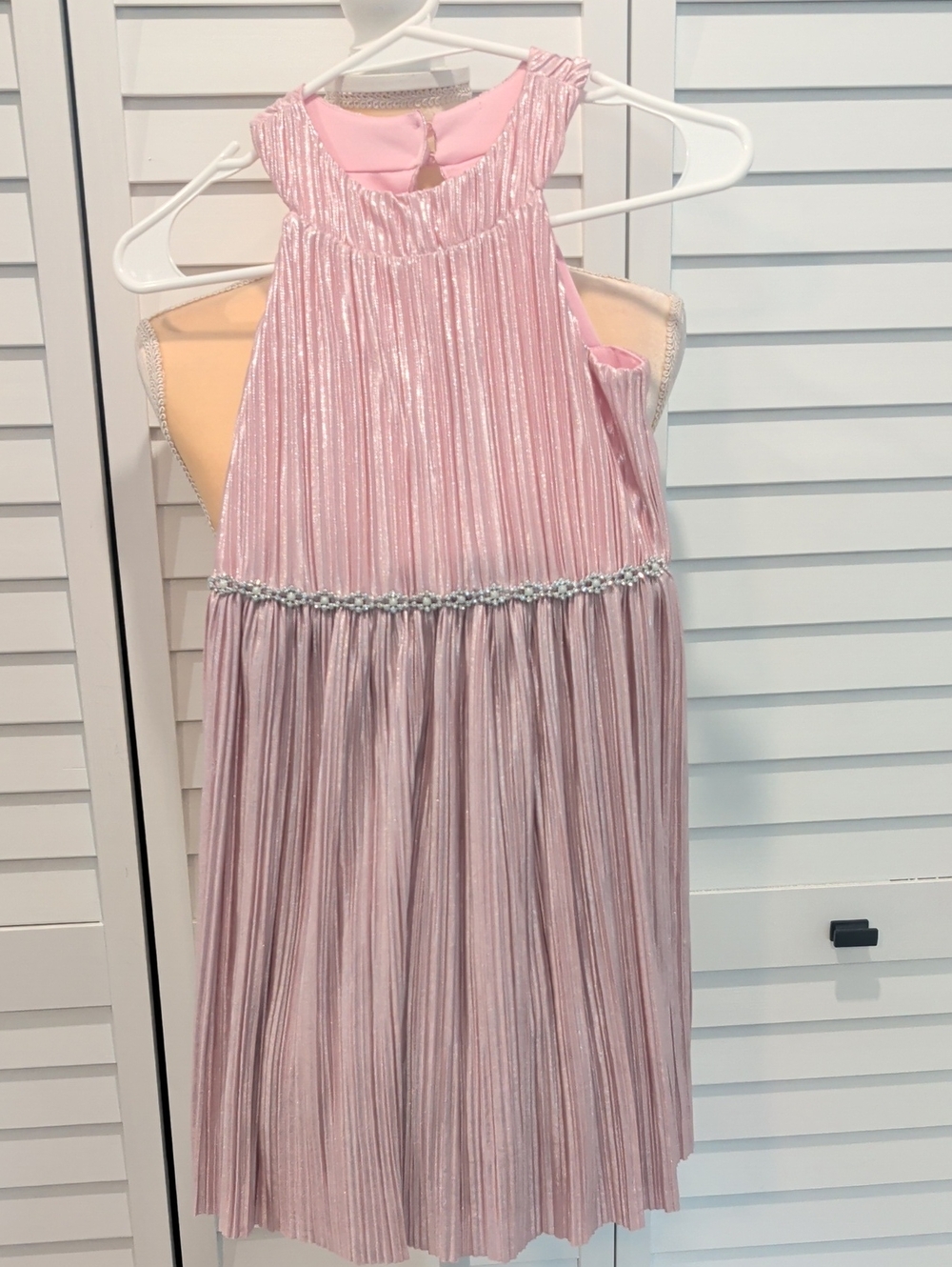 Girls Pink Metallic Pleated Party Dress